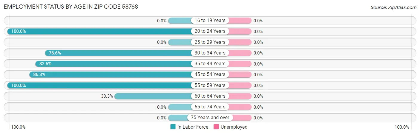 Employment Status by Age in Zip Code 58768