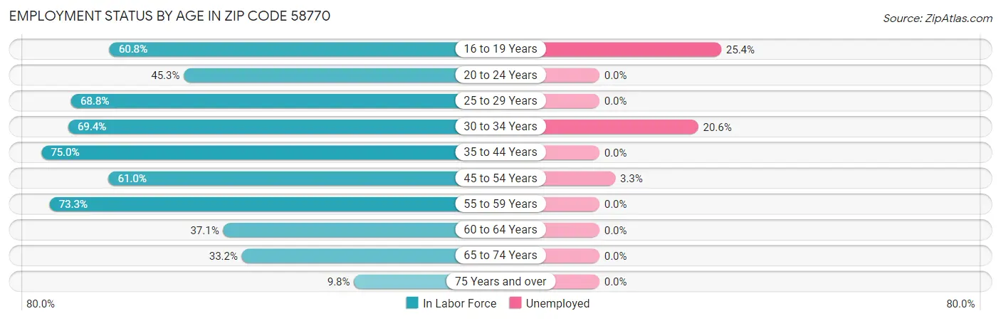 Employment Status by Age in Zip Code 58770