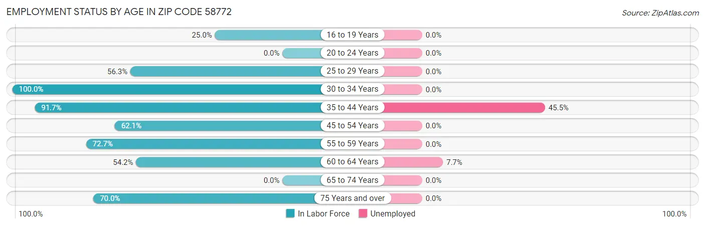 Employment Status by Age in Zip Code 58772