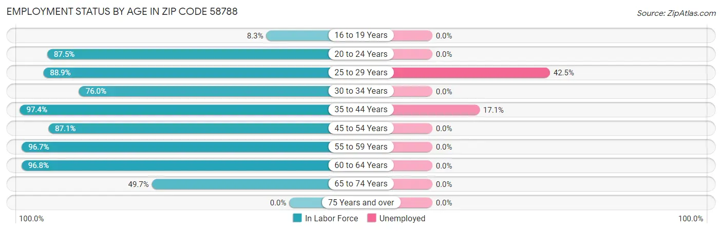 Employment Status by Age in Zip Code 58788