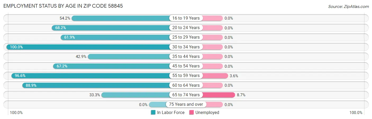 Employment Status by Age in Zip Code 58845