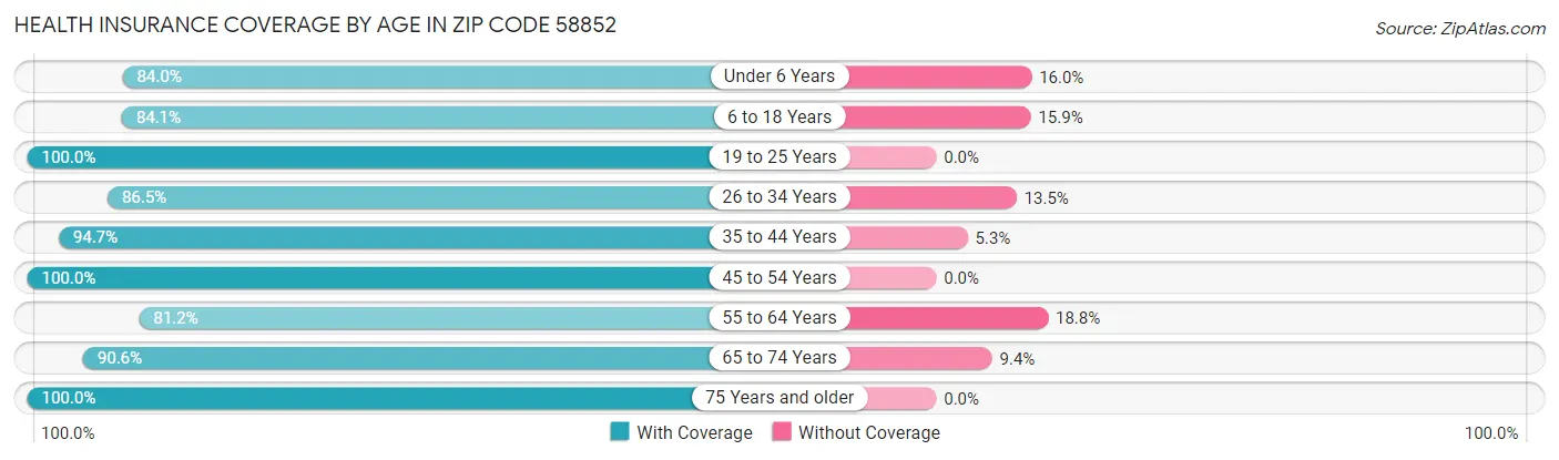Health Insurance Coverage by Age in Zip Code 58852