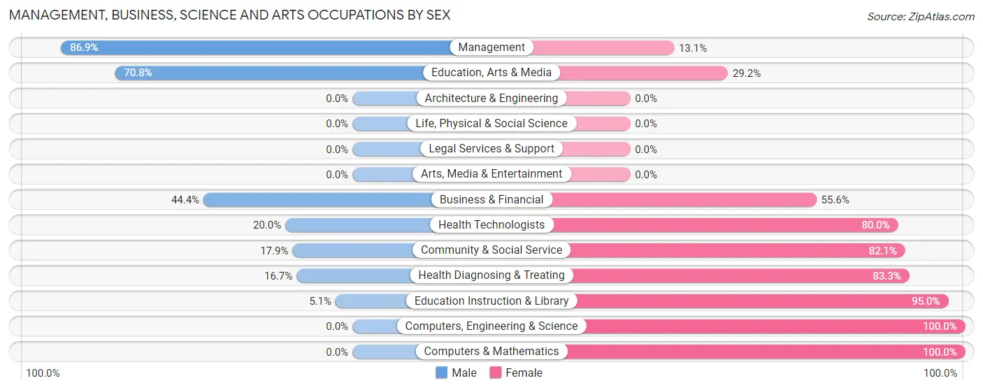 Management, Business, Science and Arts Occupations by Sex in Zip Code 58852