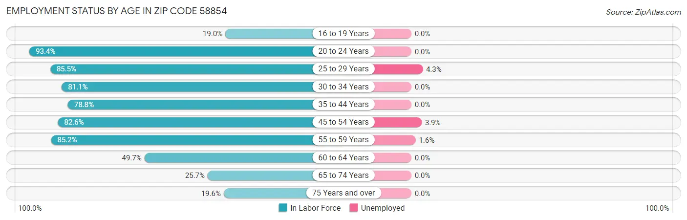 Employment Status by Age in Zip Code 58854