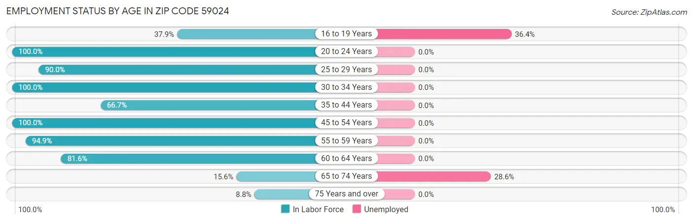 Employment Status by Age in Zip Code 59024