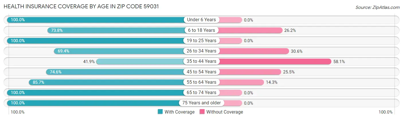 Health Insurance Coverage by Age in Zip Code 59031