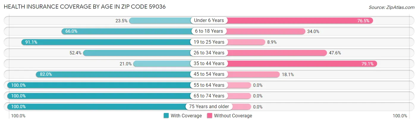 Health Insurance Coverage by Age in Zip Code 59036
