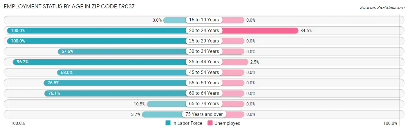 Employment Status by Age in Zip Code 59037
