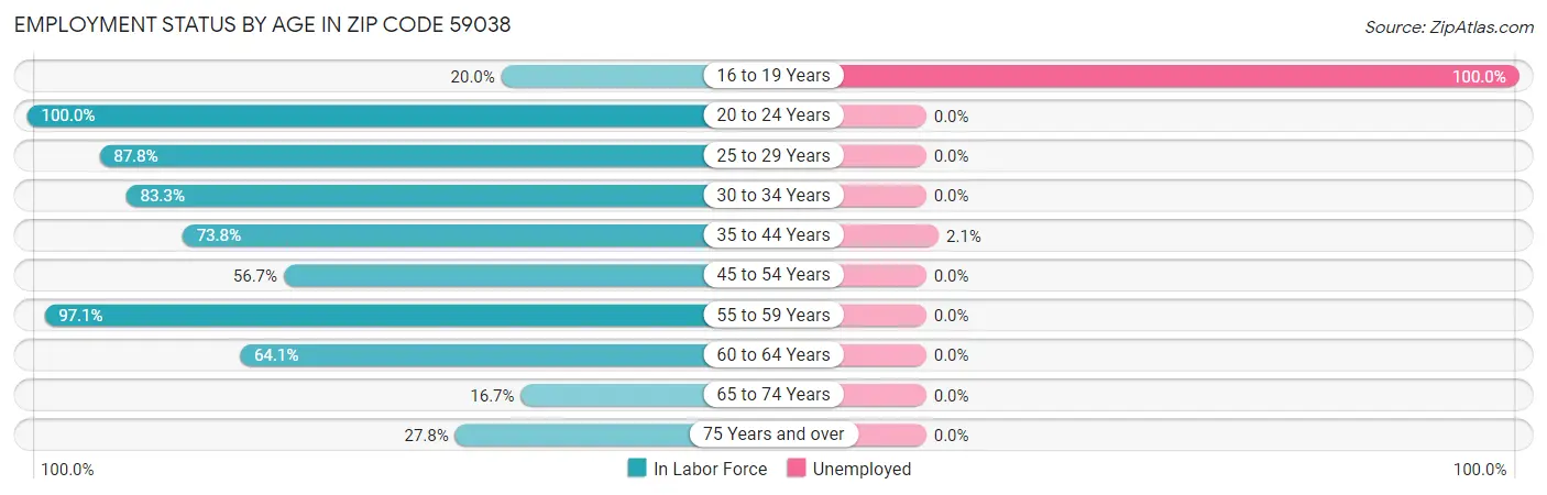 Employment Status by Age in Zip Code 59038