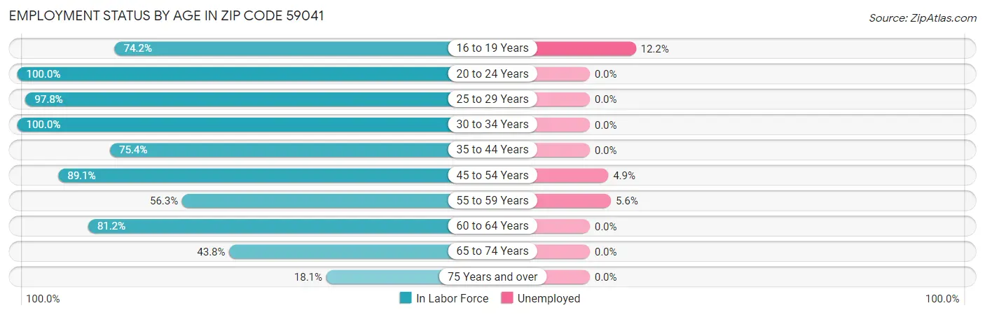 Employment Status by Age in Zip Code 59041