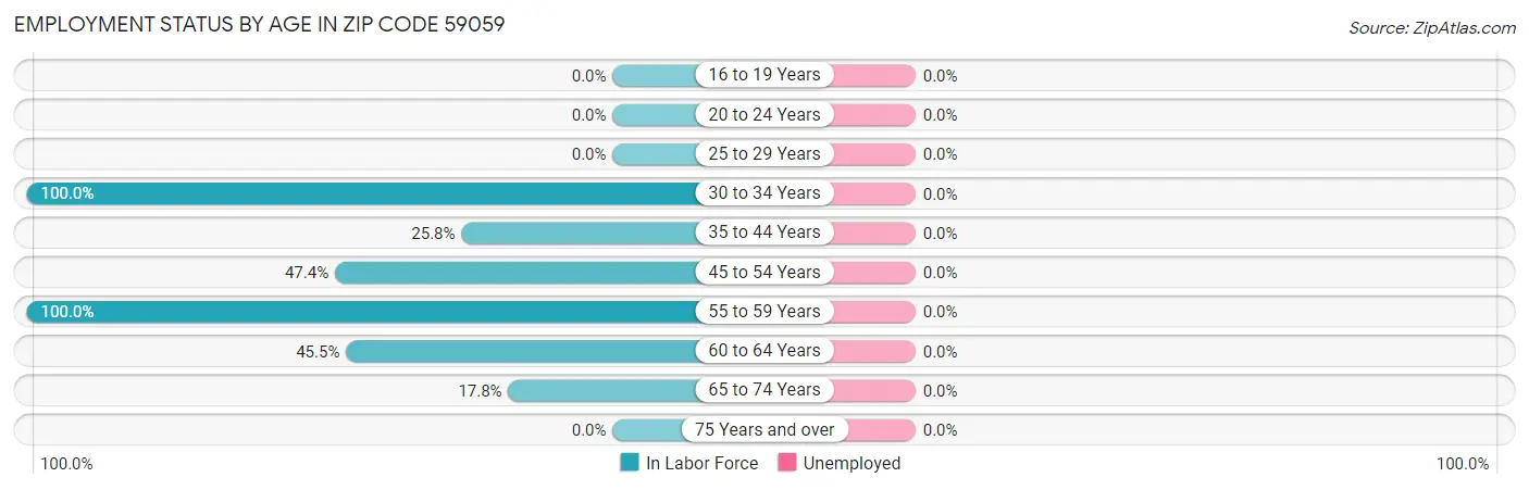 Employment Status by Age in Zip Code 59059