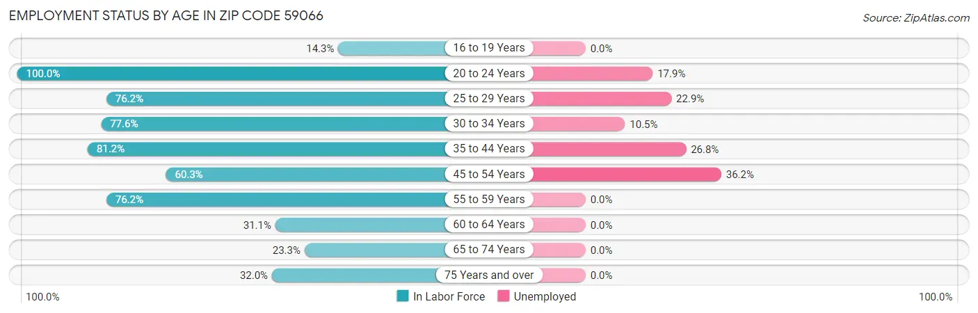 Employment Status by Age in Zip Code 59066