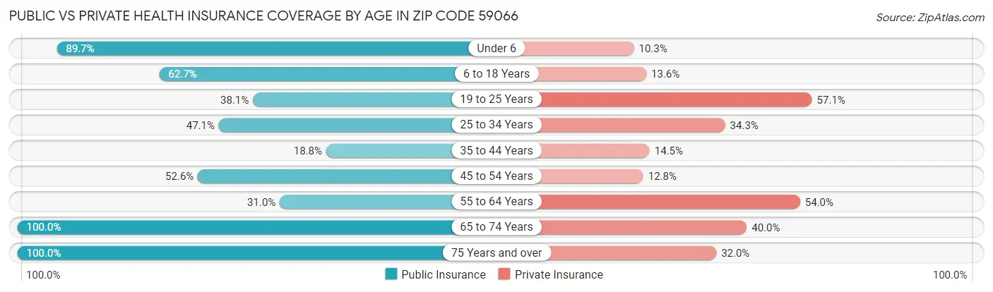 Public vs Private Health Insurance Coverage by Age in Zip Code 59066
