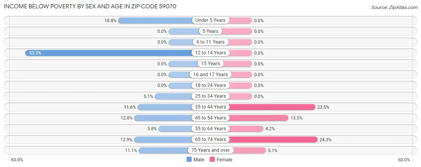 Income Below Poverty by Sex and Age in Zip Code 59070