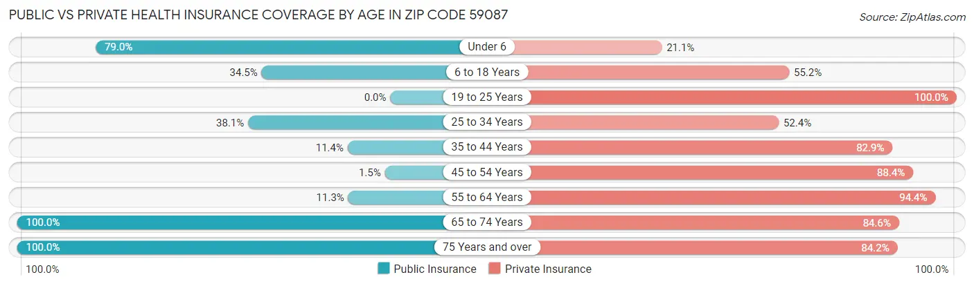 Public vs Private Health Insurance Coverage by Age in Zip Code 59087