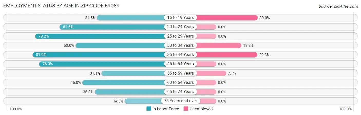 Employment Status by Age in Zip Code 59089