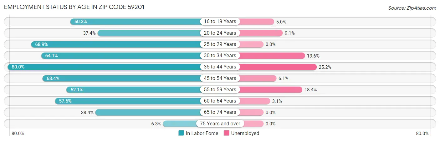 Employment Status by Age in Zip Code 59201
