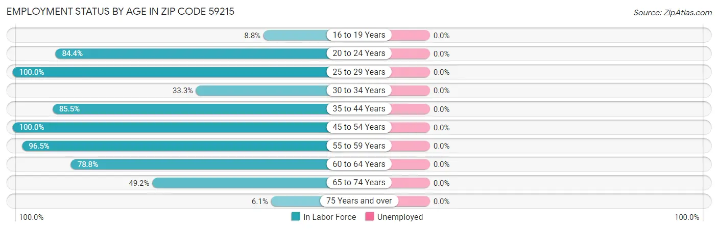 Employment Status by Age in Zip Code 59215