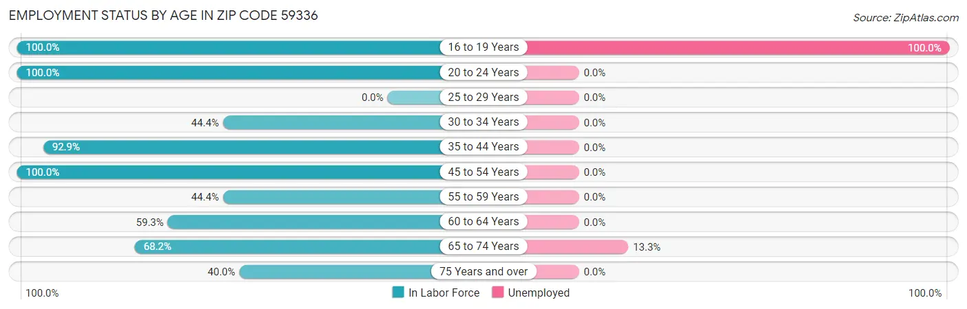 Employment Status by Age in Zip Code 59336