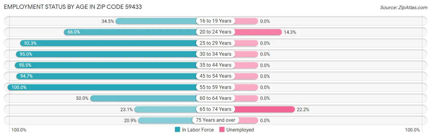Employment Status by Age in Zip Code 59433