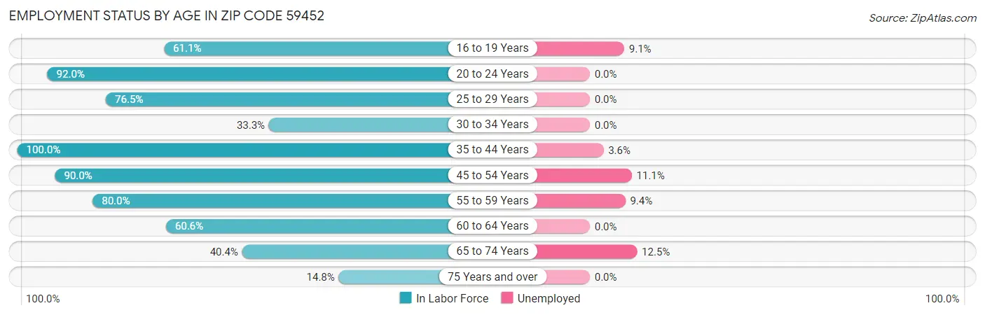 Employment Status by Age in Zip Code 59452