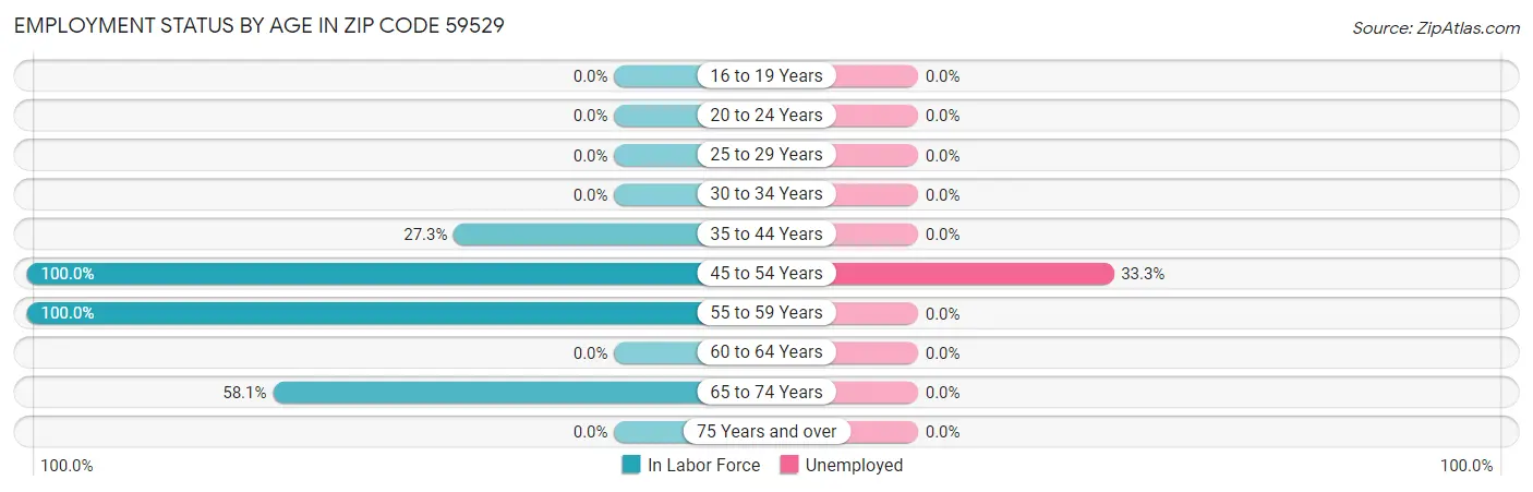 Employment Status by Age in Zip Code 59529