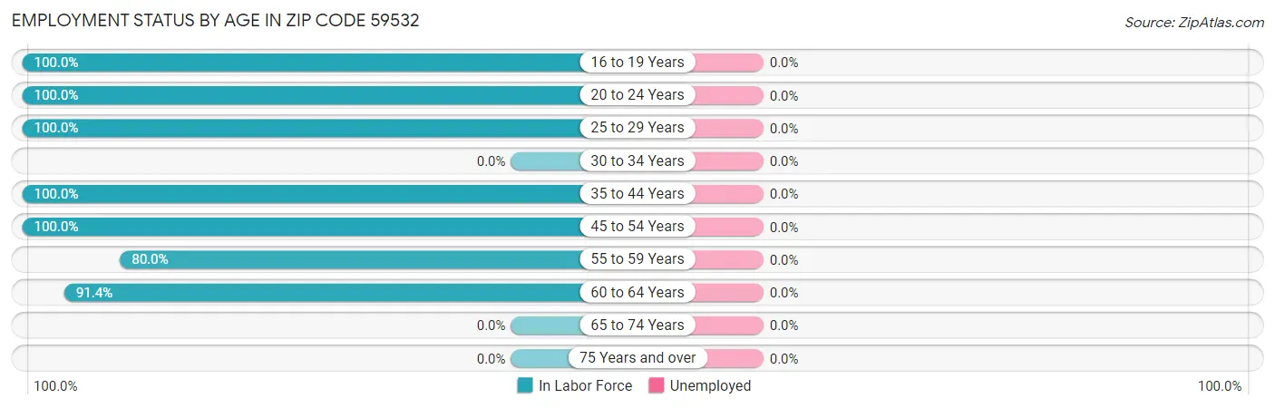 Employment Status by Age in Zip Code 59532
