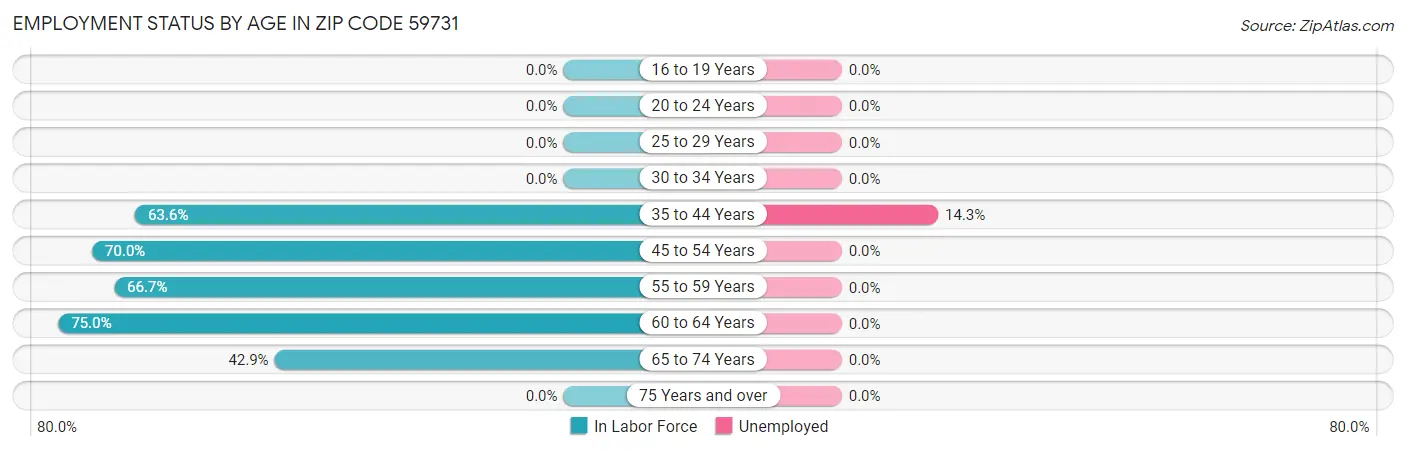 Employment Status by Age in Zip Code 59731