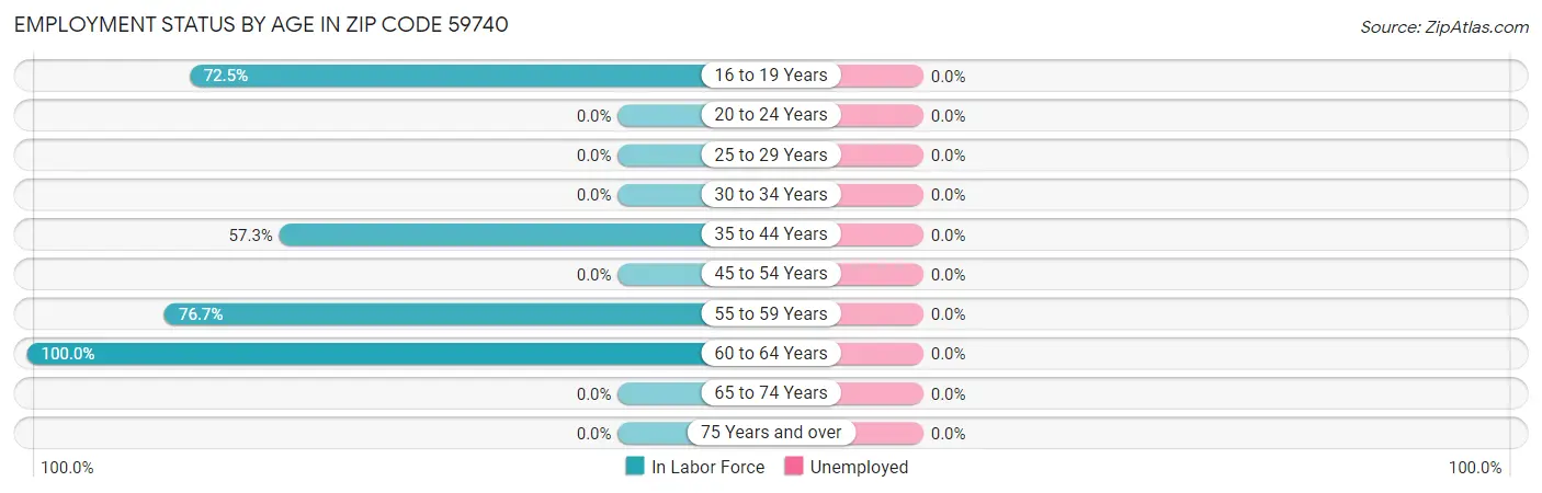 Employment Status by Age in Zip Code 59740