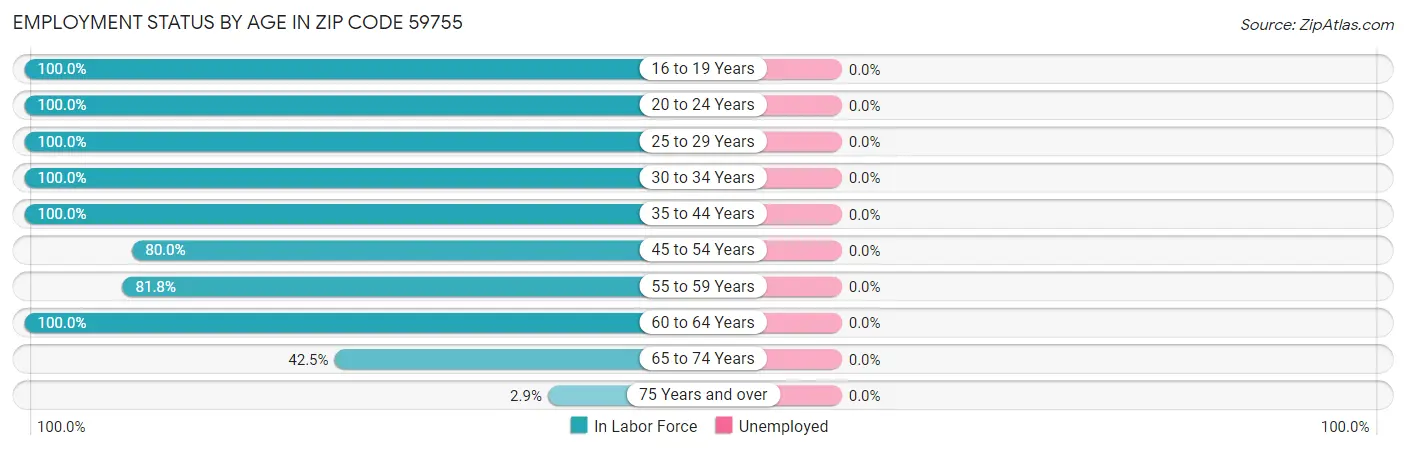Employment Status by Age in Zip Code 59755