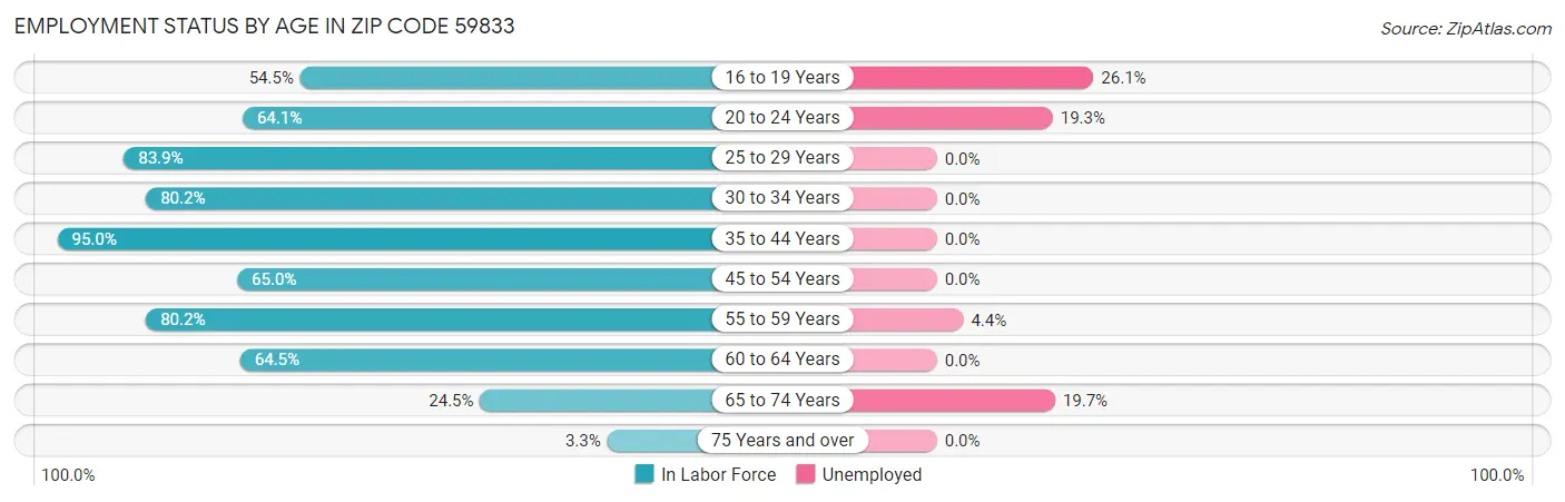 Employment Status by Age in Zip Code 59833