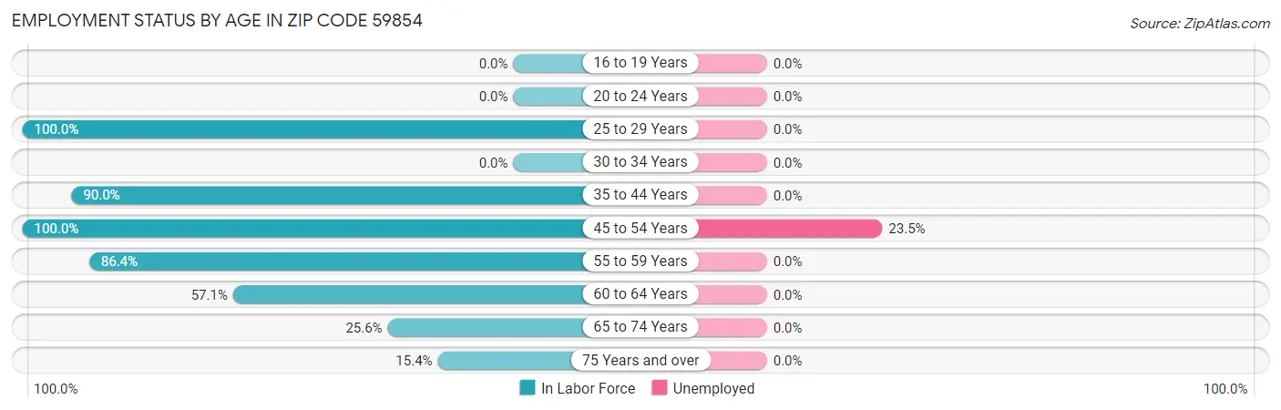 Employment Status by Age in Zip Code 59854