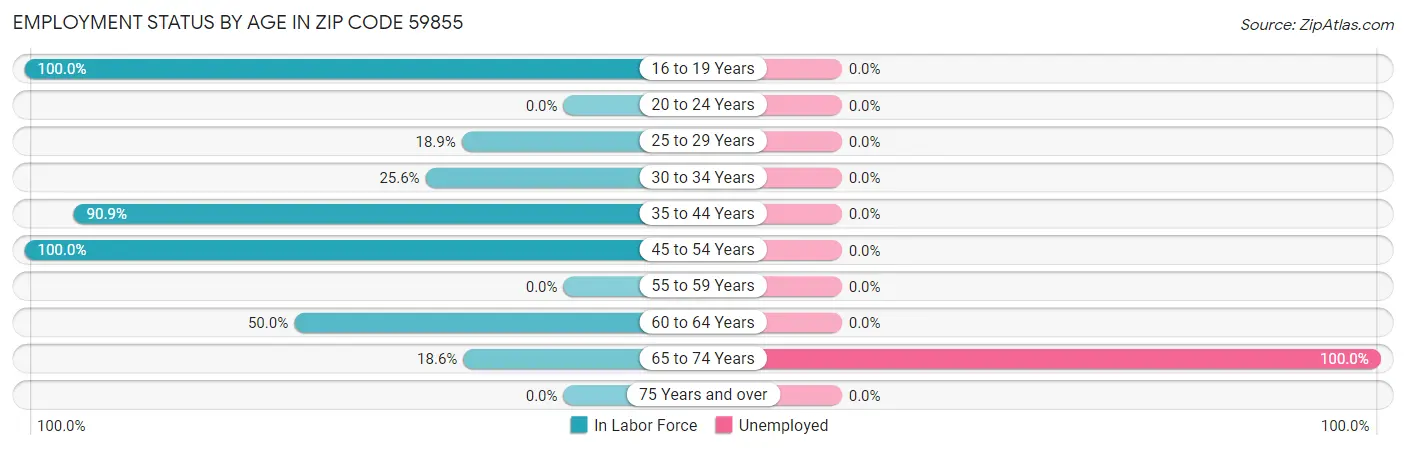 Employment Status by Age in Zip Code 59855
