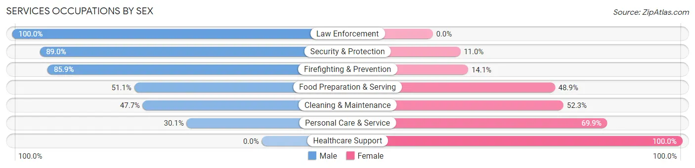 Services Occupations by Sex in Zip Code 59870