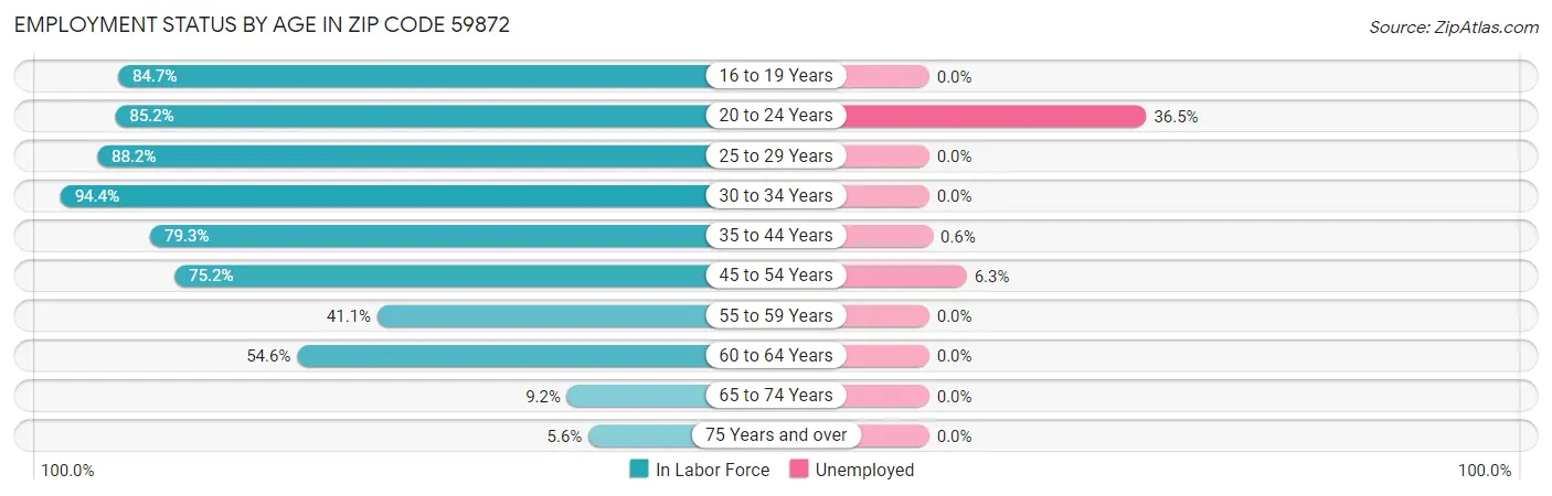 Employment Status by Age in Zip Code 59872