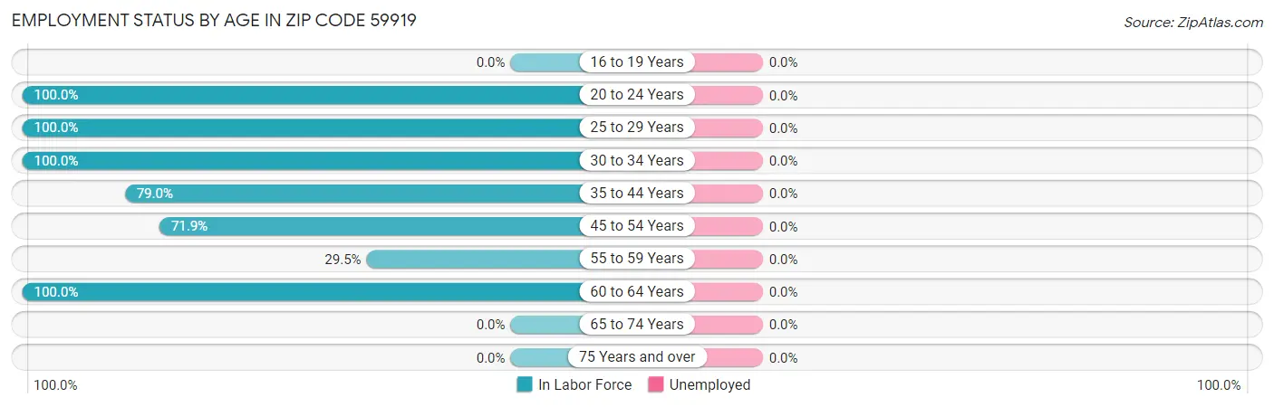Employment Status by Age in Zip Code 59919