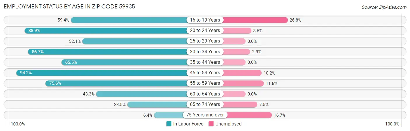 Employment Status by Age in Zip Code 59935