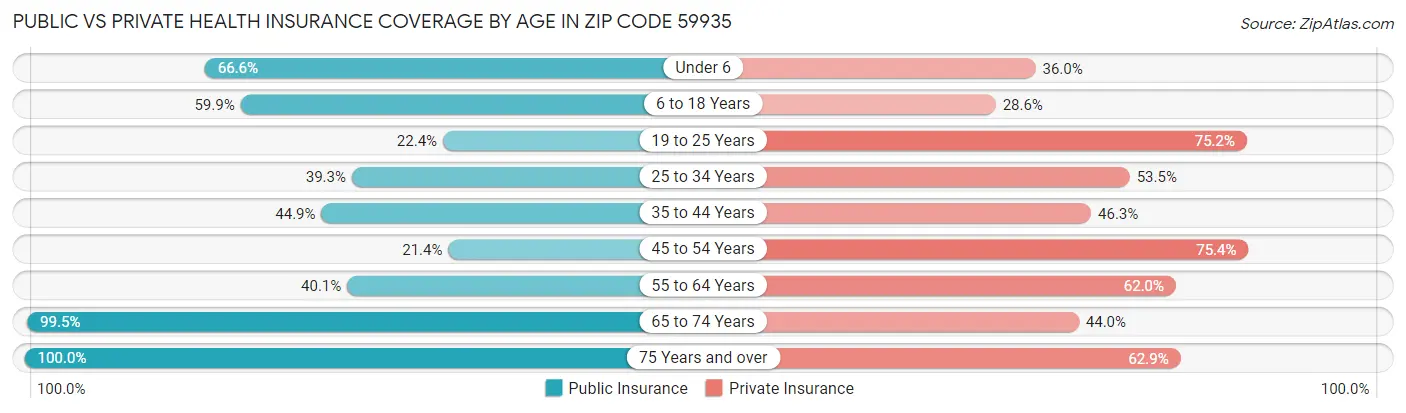 Public vs Private Health Insurance Coverage by Age in Zip Code 59935
