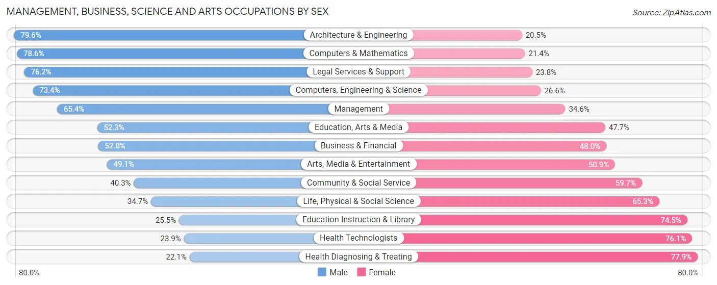 Management, Business, Science and Arts Occupations by Sex in Zip Code 60004