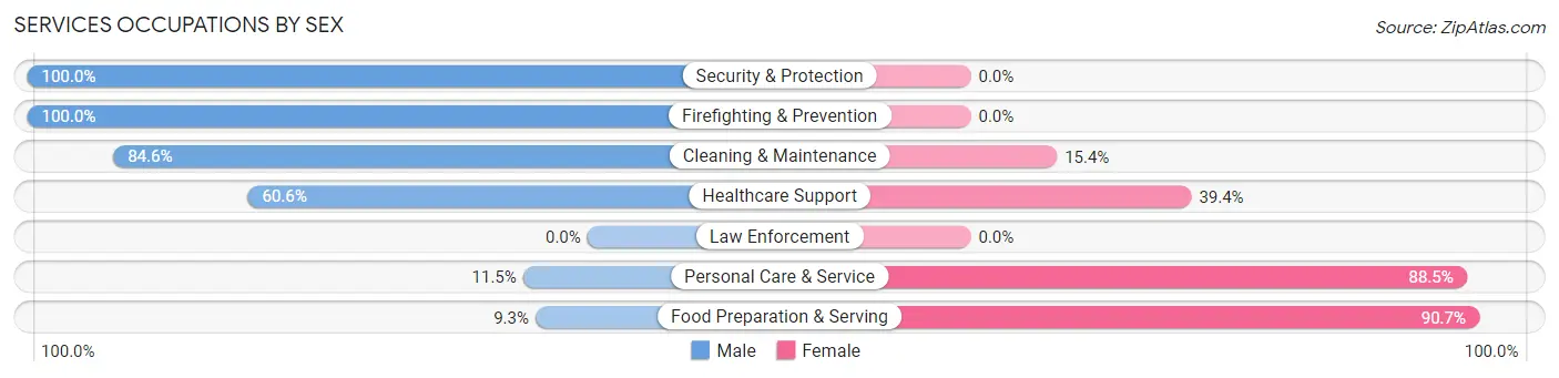 Services Occupations by Sex in Zip Code 60069
