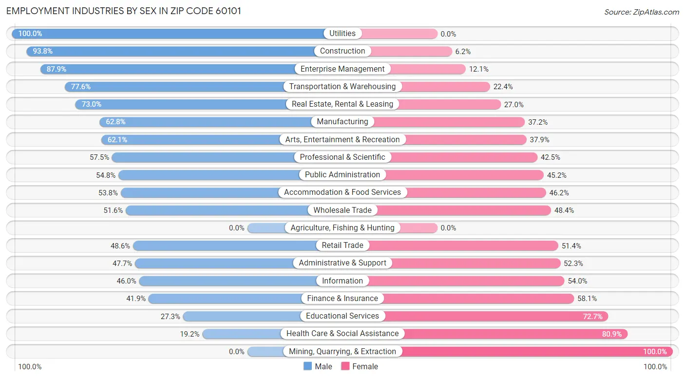 Employment Industries by Sex in Zip Code 60101