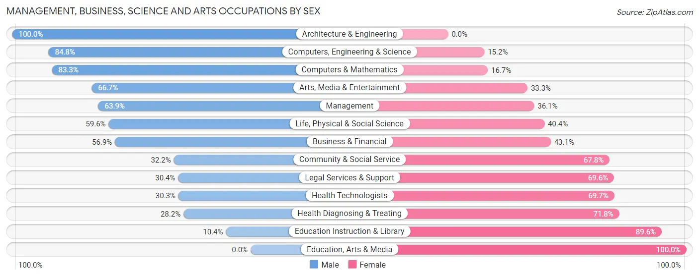 Management, Business, Science and Arts Occupations by Sex in Zip Code 60173