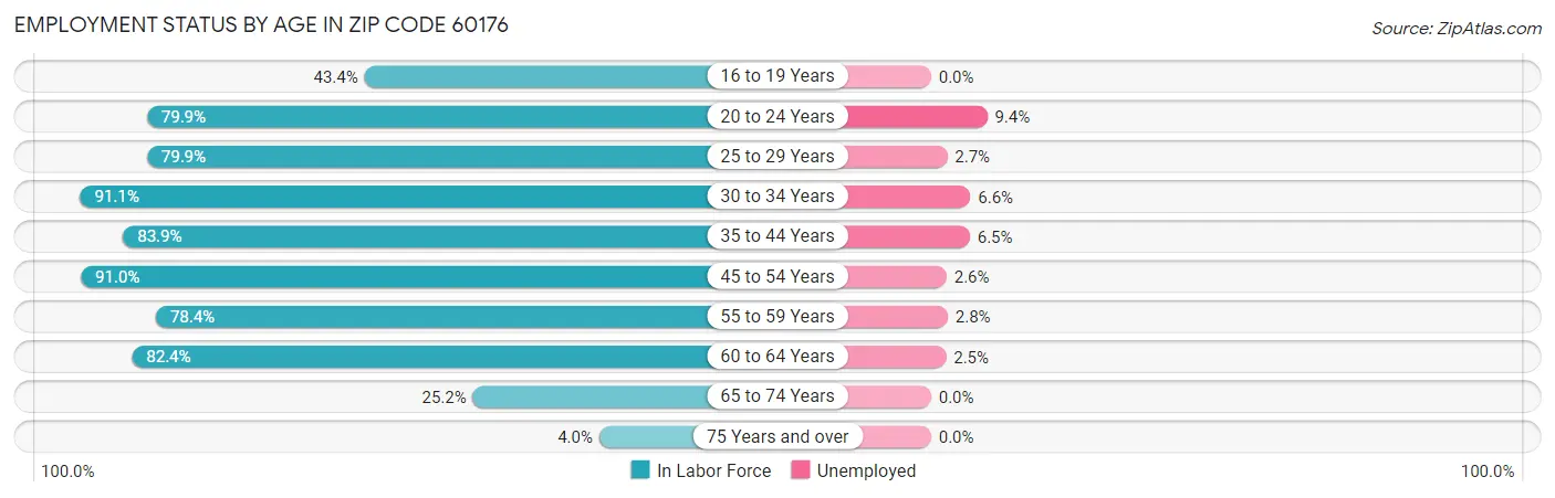 Employment Status by Age in Zip Code 60176