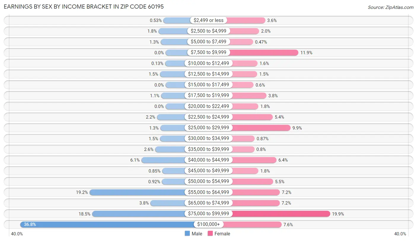 Earnings by Sex by Income Bracket in Zip Code 60195