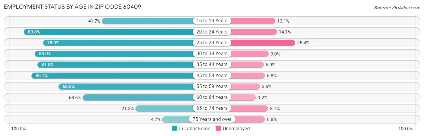 Employment Status by Age in Zip Code 60409