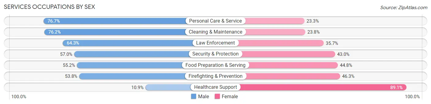 Services Occupations by Sex in Zip Code 60429