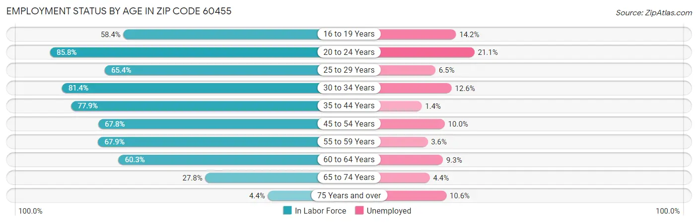 Employment Status by Age in Zip Code 60455