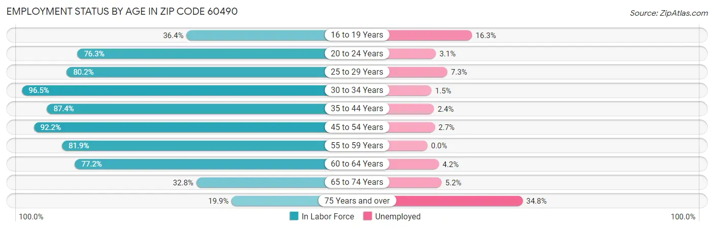 Employment Status by Age in Zip Code 60490