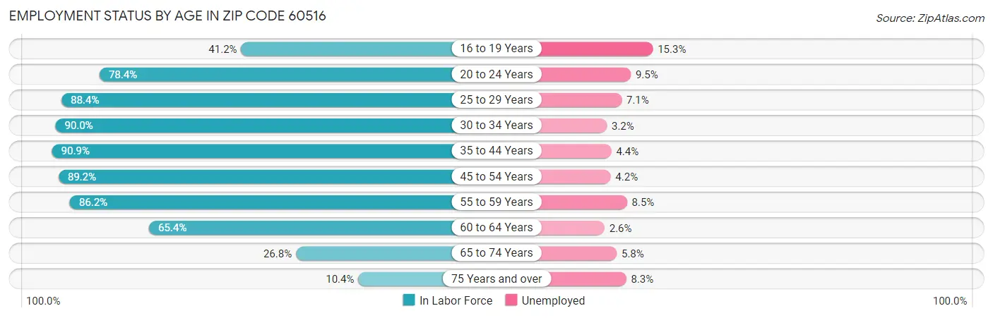 Employment Status by Age in Zip Code 60516