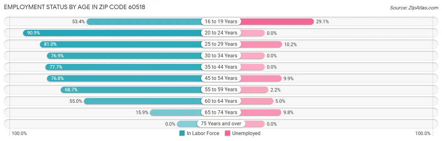 Employment Status by Age in Zip Code 60518